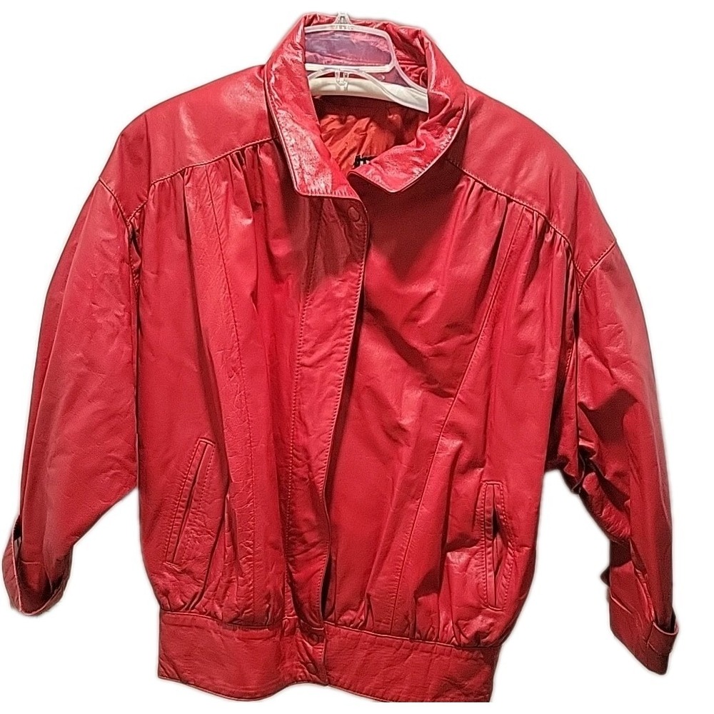 Comint Vintage 80s Red Leather Jacket Women's Thriller Moto Sz Small